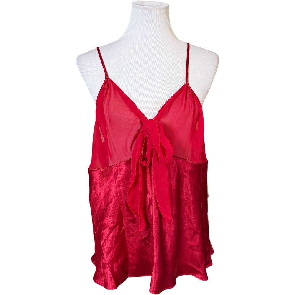 Joyspun‎ Bow Trim Satin Cami Women 3X Red Sheer Mesh Lingerie Top JS1396665SB